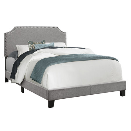 MONARCH SPECIALTIES Bed, Full Size, Platform, Bedroom, Frame, Upholstered, Linen Look, Wood Legs, Grey, Chrome I 5925F